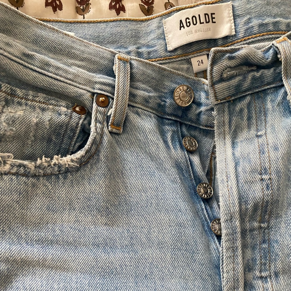 Agolde Light Blue Riley High Rise Straight Cropped Jeans - Picture 5 of 6